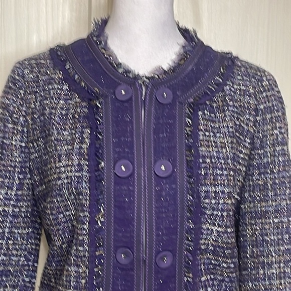 Chicos Women’s Purple Tweed Lined Collarless Jacket Blazer Size 1/8 - Picture 2 of 12